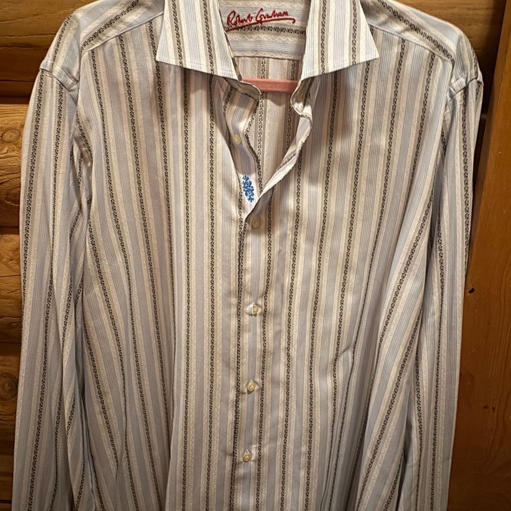 Robert Graham Men's Shirt - Cream and Gray Stripes